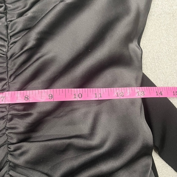 [US4]Vera Wang collection Gray Black Silk Blend Ruched Tie Sheath Dress Satin - Picture 8 of 9